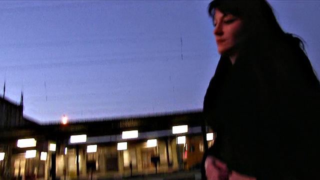 Raven-Haired Hottie Gets A Hot Cumshot On A Speeding Train