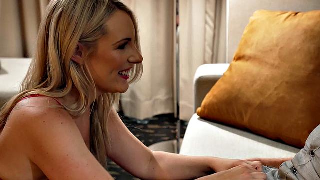 Blonde Bunny Madison gives fan a cock rating before fucking him