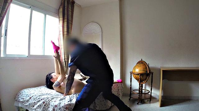 Tattooed brunette Rides Cops Cock in POV Handjob Action