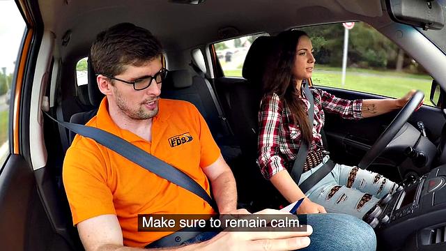 Watch this pierced brunette bangs her driving tutor in pantyhose & glasses