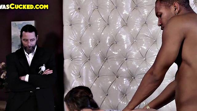 Cuckold hubby watches wife get pounded in a passionate way