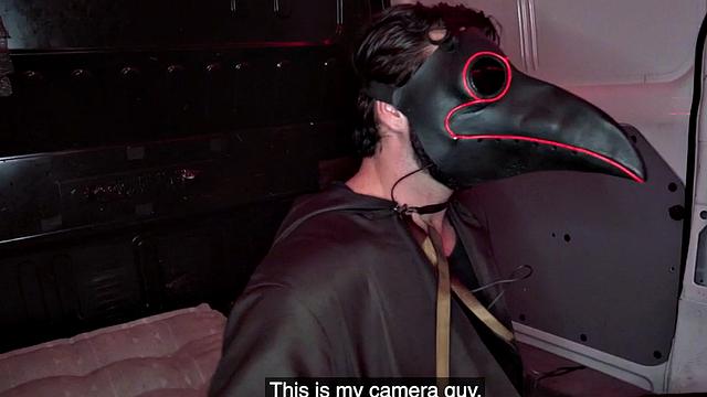 Medieval witch gets banged in the back of a van by masked guy