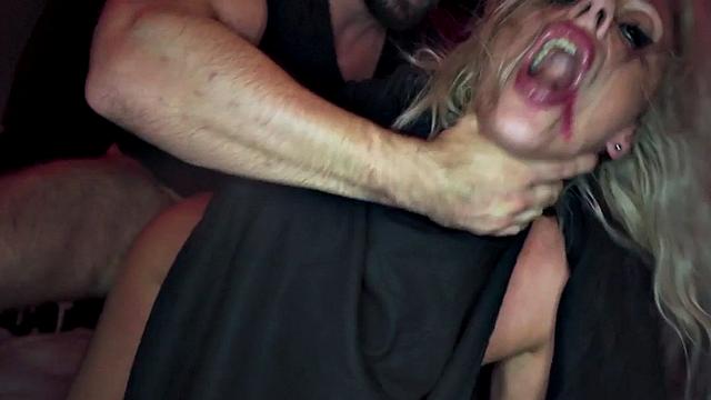 Medieval witch gets banged in the back of a van by masked guy