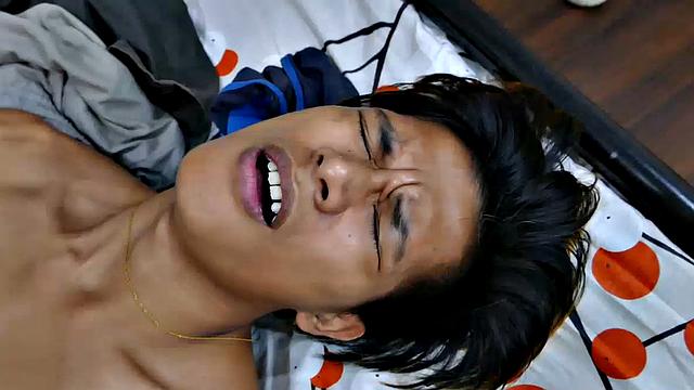 This sexy Asian gay foot fetish boy has beautiful slim male feet. He starts off posing his lovely boy feet then moves to the bed to tease you with them. He starts sucking his toes and rubbing his cock on his smooth soles.