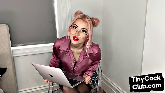 Classy Femdom mocking and laughing at small cock club pictures