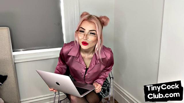 Classy Femdom mocking and laughing at small cock club pictures