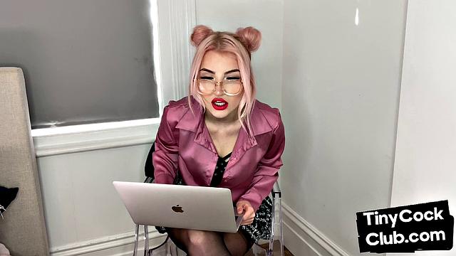 Classy Femdom mocking and laughing at small cock club pictures