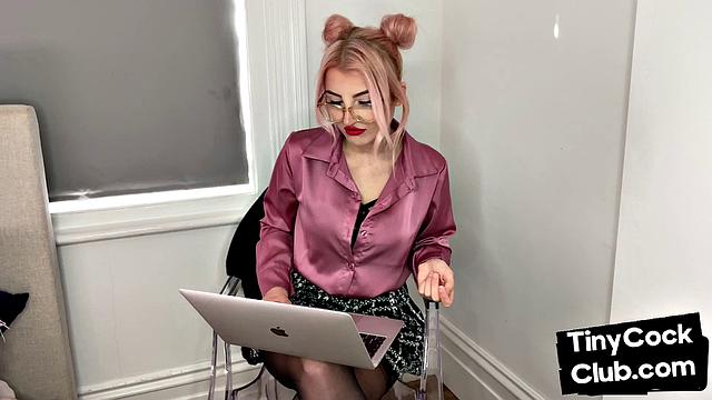 Classy Femdom mocking and laughing at small cock club pictures