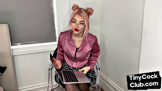 Classy Femdom mocking and laughing at small cock club pictures