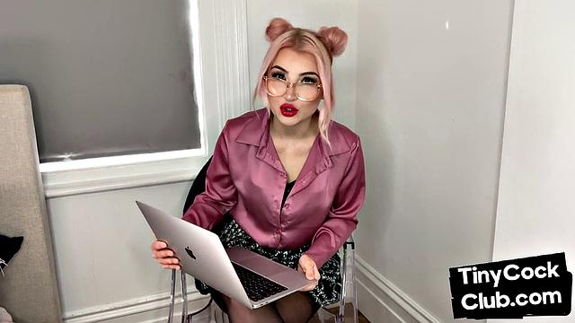 Classy Femdom mocking and laughing at small cock club pictures