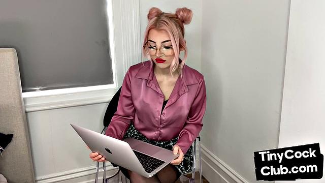 Classy Femdom mocking and laughing at small cock club pictures