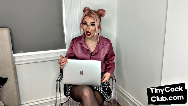 Classy Femdom mocking and laughing at small cock club pictures