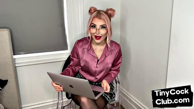 Classy Femdom mocking and laughing at small cock club pictures