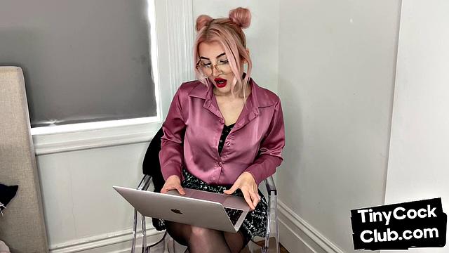 Classy Femdom mocking and laughing at small cock club pictures