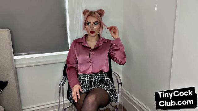 Classy Femdom mocking and laughing at small cock club pictures