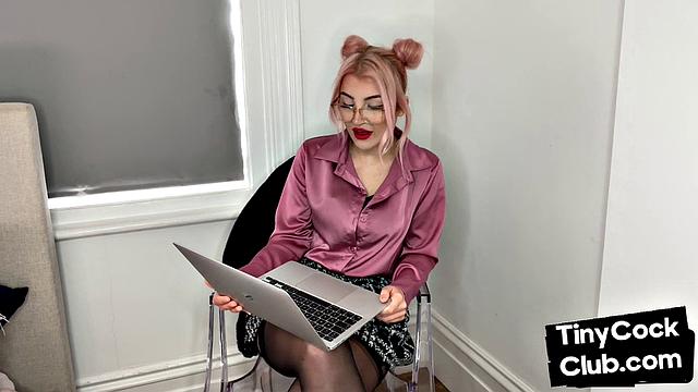 Classy Femdom mocking and laughing at small cock club pictures