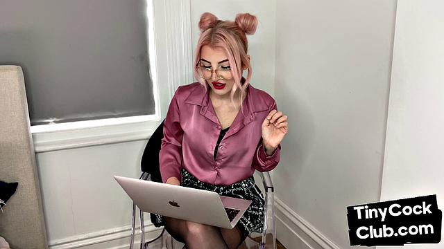 Classy Femdom mocking and laughing at small cock club pictures