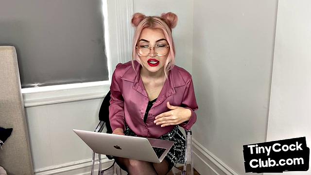 Classy Femdom mocking and laughing at small cock club pictures