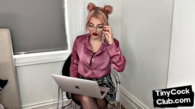 Classy Femdom mocking and laughing at small cock club pictures