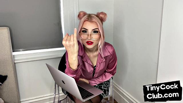 Classy Femdom mocking and laughing at small cock club pictures