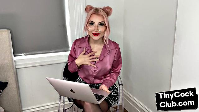 Classy Femdom mocking and laughing at small cock club pictures