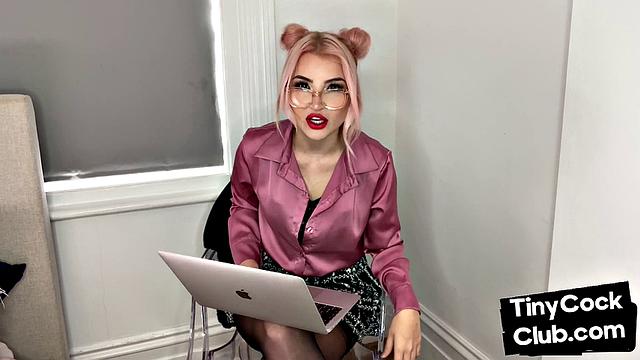 Classy Femdom mocking and laughing at small cock club pictures