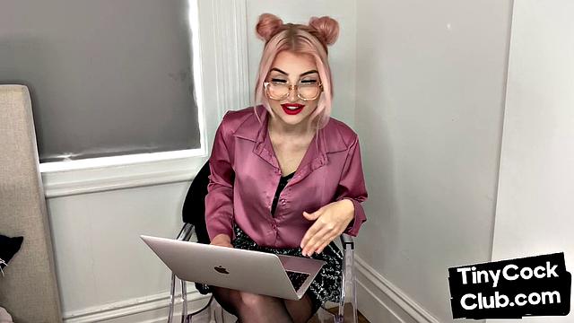 Classy Femdom mocking and laughing at small cock club pictures