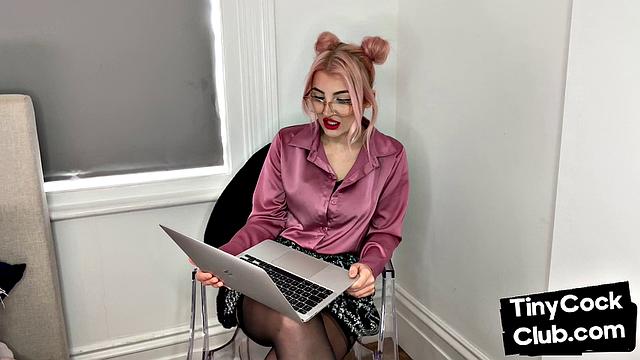 Classy Femdom mocking and laughing at small cock club pictures