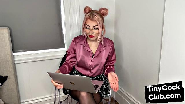 Classy Femdom mocking and laughing at small cock club pictures