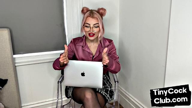Classy Femdom mocking and laughing at small cock club pictures