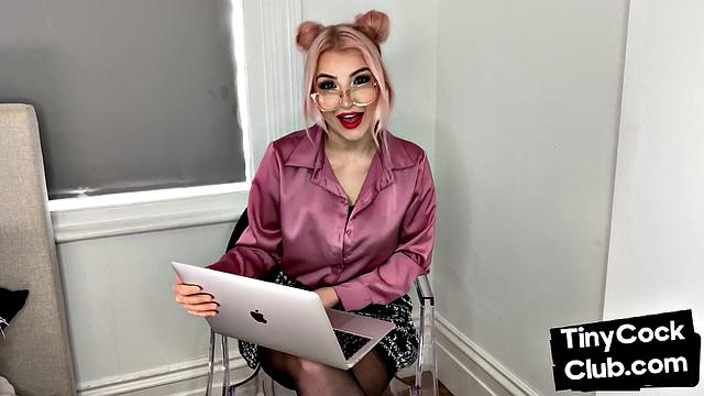 Classy Femdom mocking and laughing at small cock club pictures