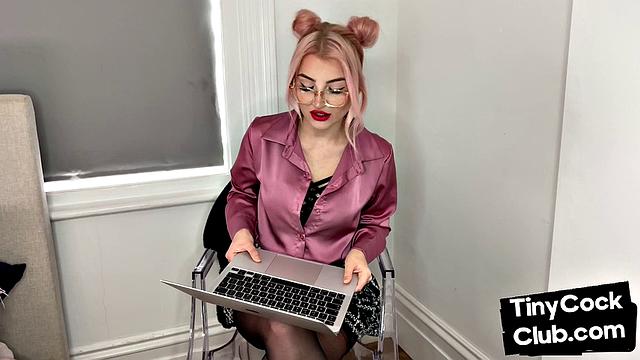 Classy Femdom mocking and laughing at small cock club pictures