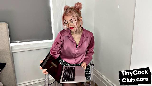 Classy Femdom mocking and laughing at small cock club pictures