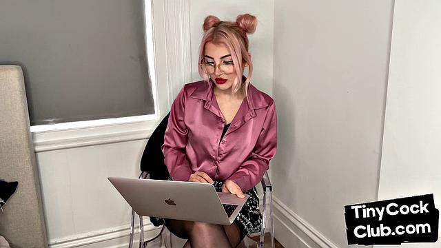 Classy Femdom mocking and laughing at small cock club pictures