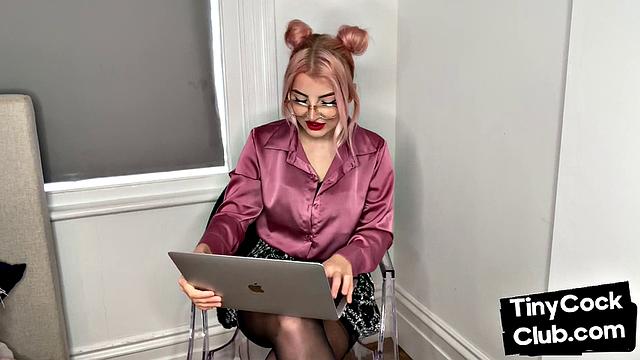 Classy Femdom mocking and laughing at small cock club pictures