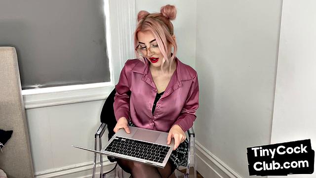 Classy Femdom mocking and laughing at small cock club pictures