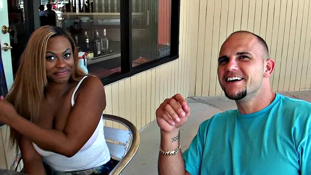 Tori's big black tits bounce while she gives a steamy interracial BJ & gets pounded in reverse cowgirl position