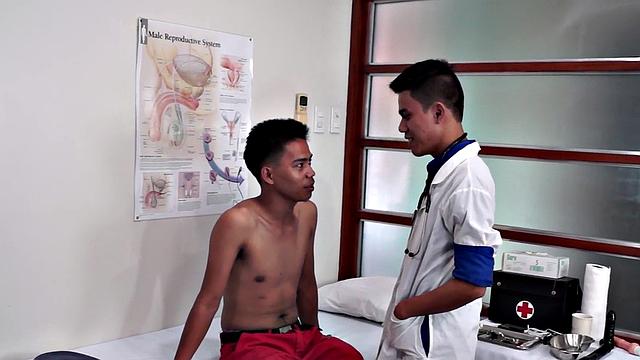 Real Asian twink sucks doctor cock in infirmary