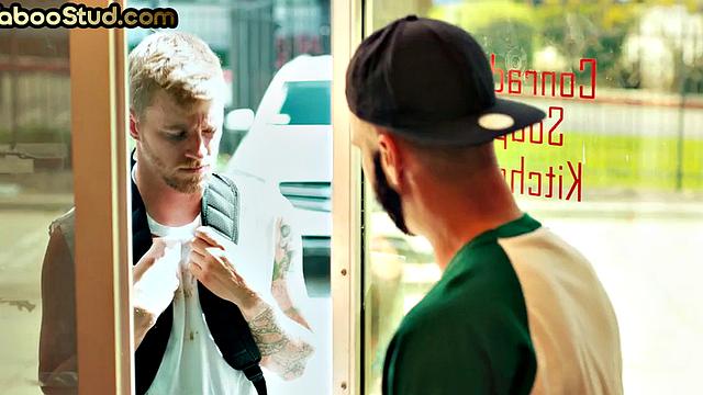 Tattooed stepbrother fucks weird stud in the asshole until cum