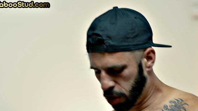 Tattooed stepbrother fucks weird stud in the asshole until cum