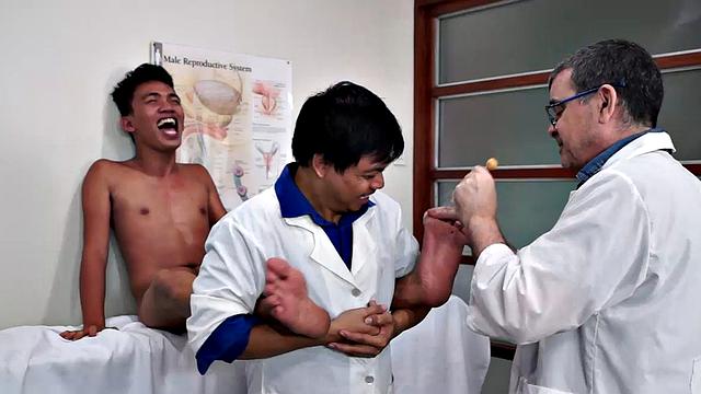 Jude has come to the Laughing Asians tickle clinic simply because he's so ticklish.