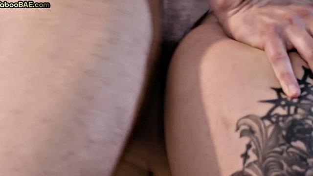 Inked babe doggystyled in erotic threesome