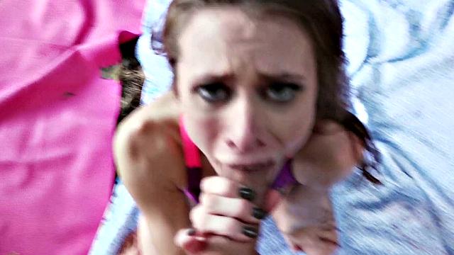 Brunette Yoga gets her bald pussy pounded in the forest