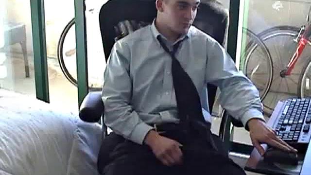 Returning home from work, Darrell starts some porn on his computer. He works up a bulge in his pants, before exposing his huge dick. After the shirt comes off, we see an awesome gym build on this straight boy.