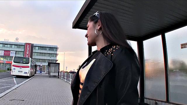 Shy chick with car is hungry for stranger's hard cock & gets pounded doggystyle outdoors