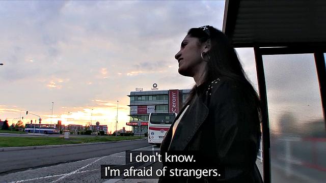 Shy chick with car is hungry for stranger's hard cock & gets pounded doggystyle outdoors