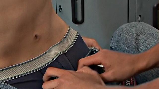 Real Spanish twink fucks locker room mate in public anal sex