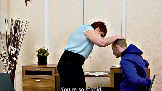 TUTOR4K. Attractive tutor with red hair drilled hard by disciple