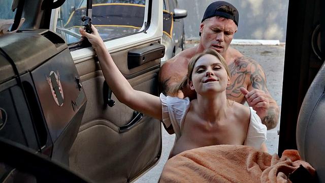 Big busty tattooed babe fucked in car and truck outdoors