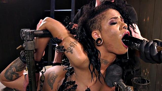 Trapped ebony fucked hard in pussy by weird guy